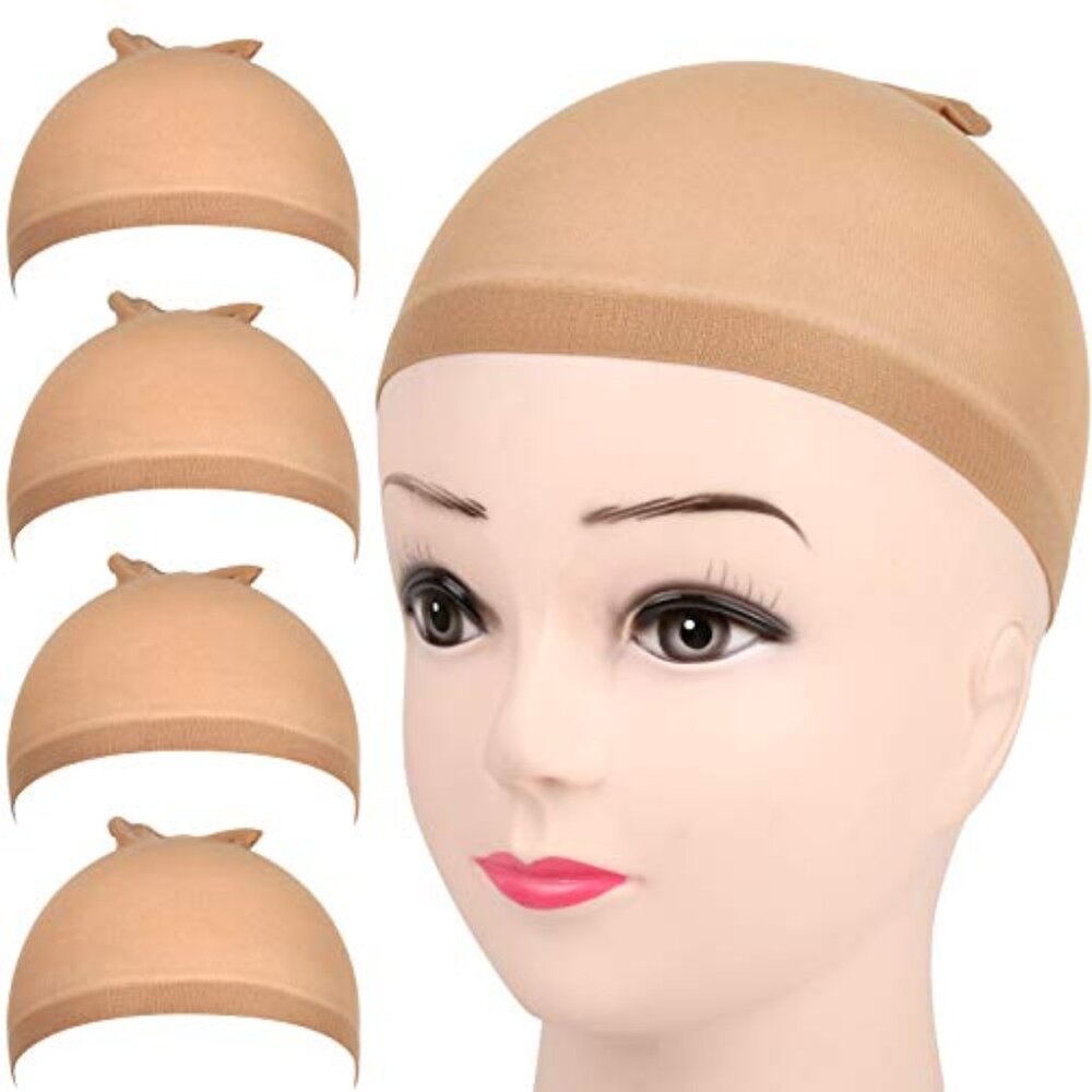 4 pieces Light Brown Stocking Wig Caps Stretchy‎ Nylon Wig Caps for Women